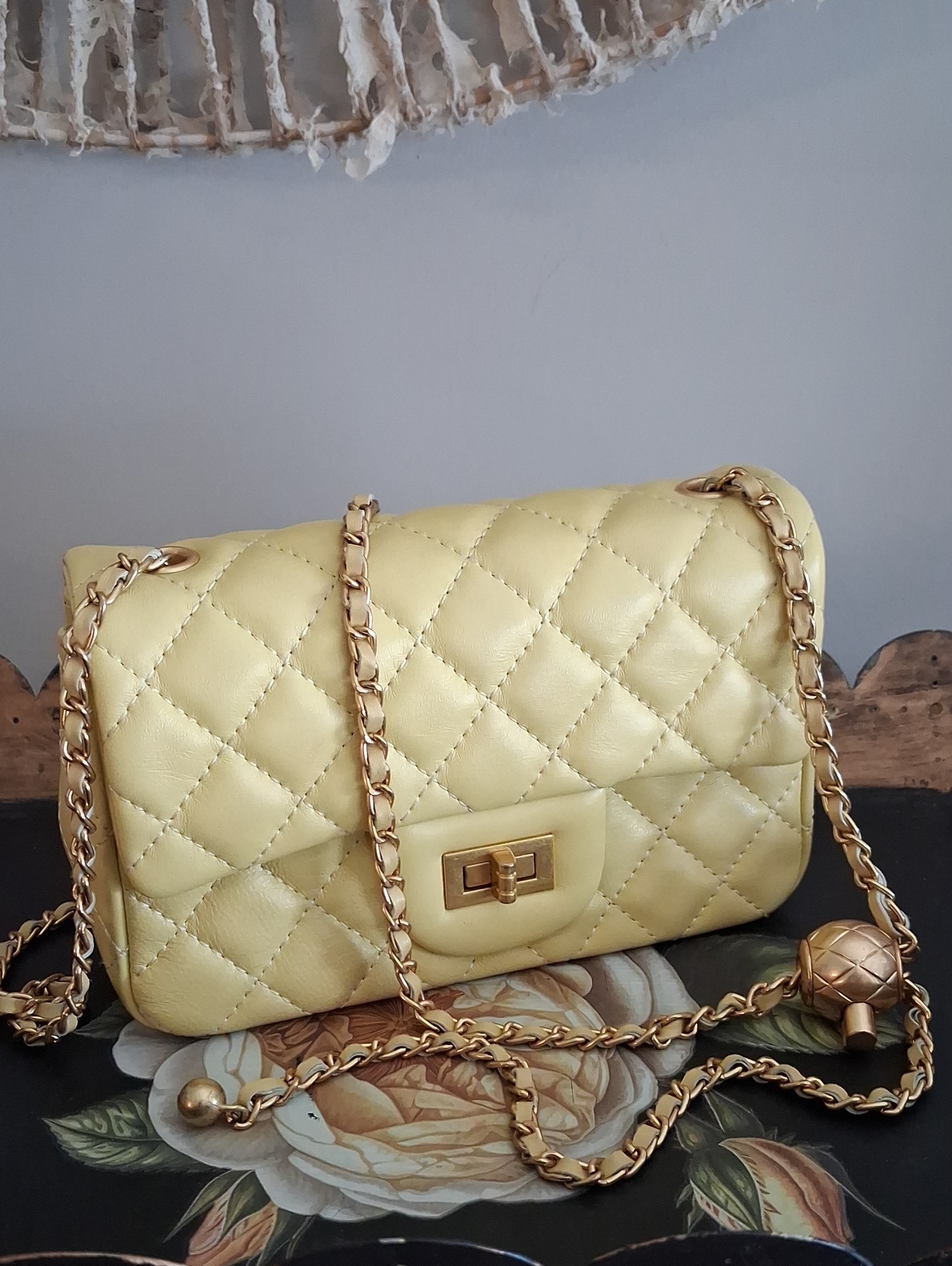 Tiffany & Fred Paris Yellow Quilted Sheepskin Leather Crossbody Bag — image 4 of 8